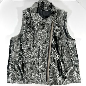Tahari Faux Fur & Real Leather Moto Vest Sz L